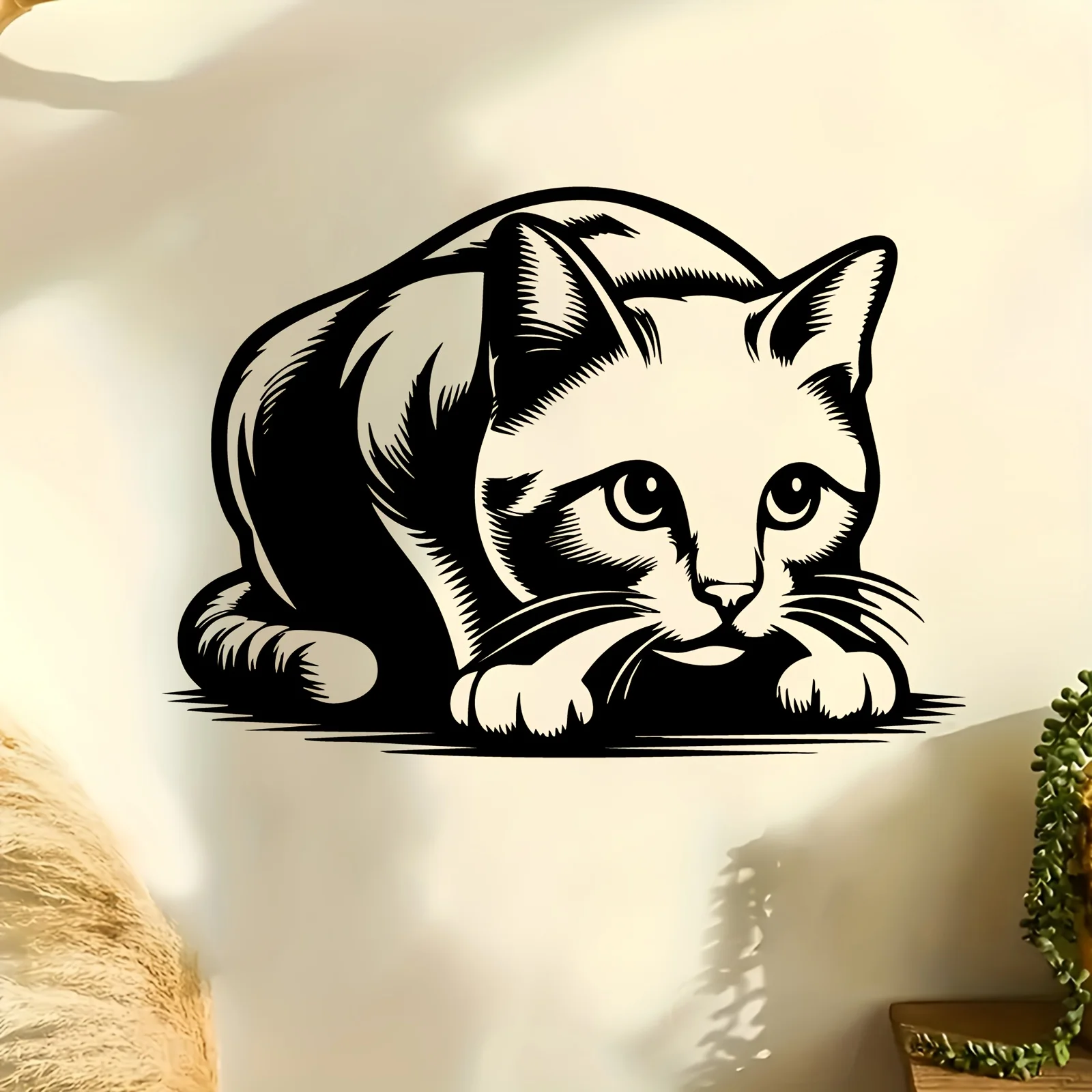 Sitting Kitten Metal Wall Art, Cute Cat Laser Cut Wall Hanging Decor. Century Old Baking Paint Process, Waterproof, Rustproof