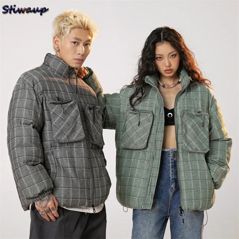 Women Oversize Winter Ski Jacket Men Plaid Short Down Jackets Man Winter 2023 Women\'s Winter Parka Unisex Plus Size Down Coats