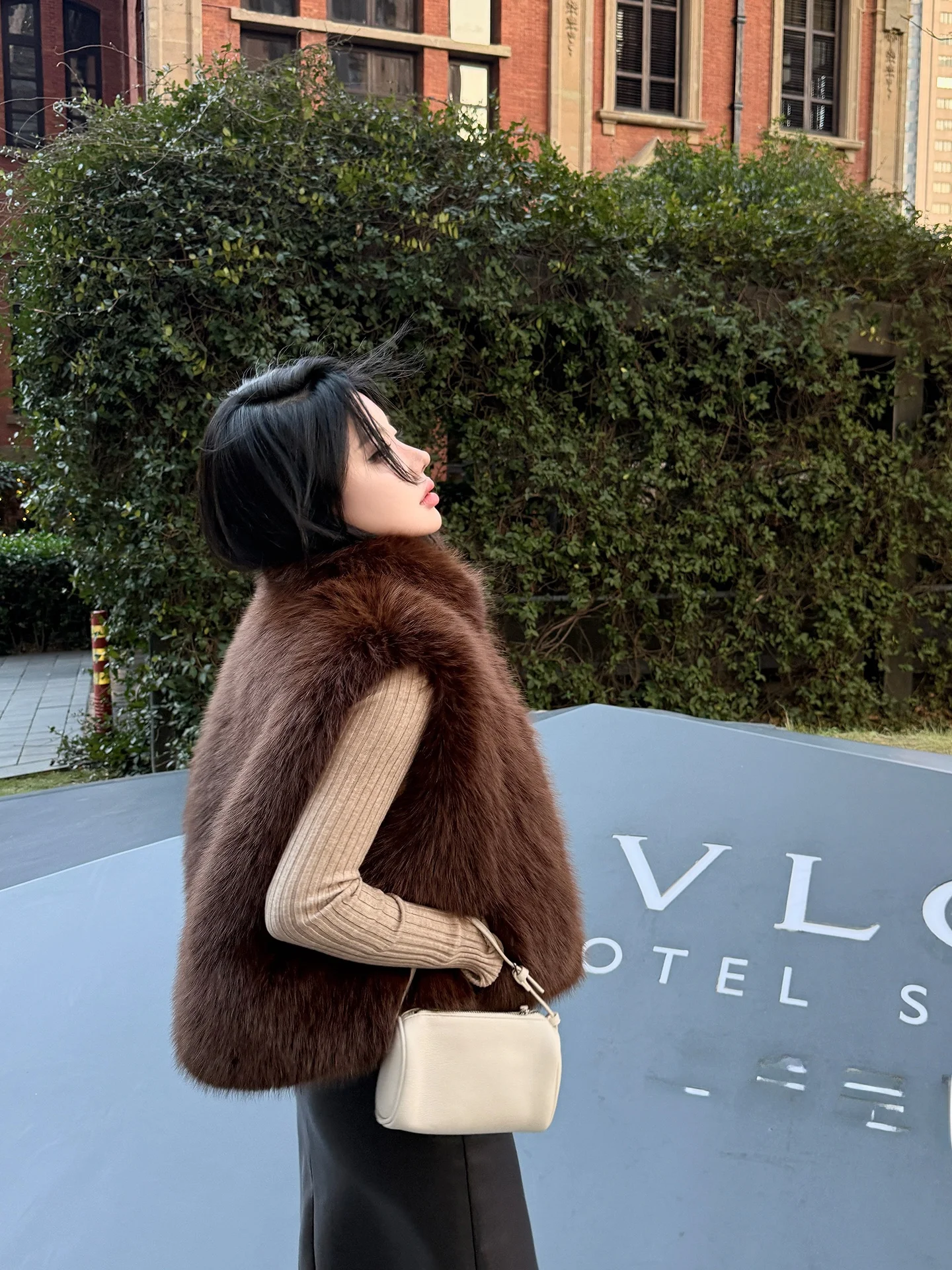 

Laareetoo Eco-Friendly Fur ort Jaet Women's Autumn Winter Luxury Brown High-End Collarl Vest Casual Sle Polyester
