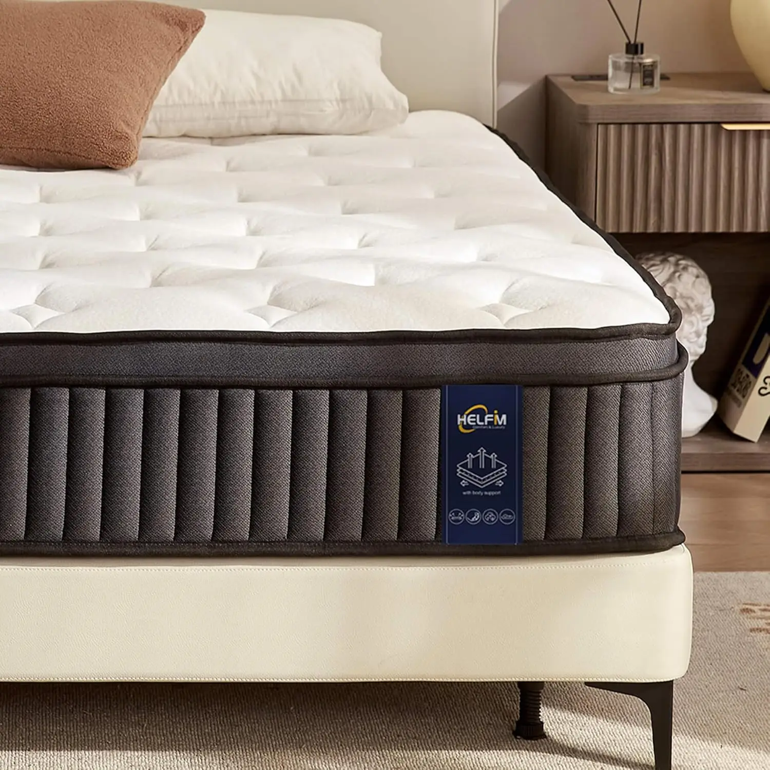 12 Inch Hybrid Mattress with Pocket Springs & Memory Foam - Medium Firm Support, Motion Isolation, CertiPUR-US Certified