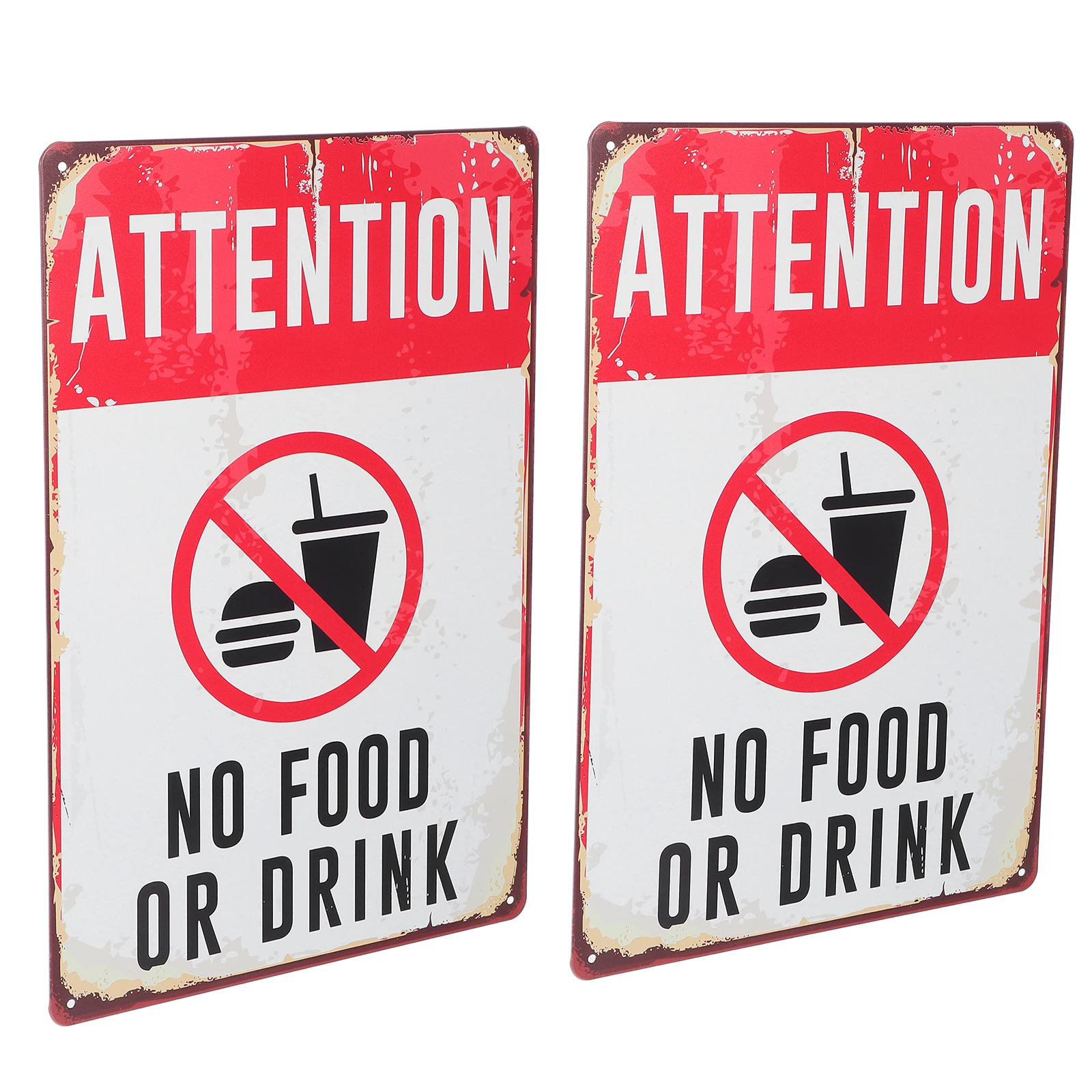 

2pcs No Food Or Drink Sign Warning Stickers Metal Decal For Subway Bus Library Lab Safety Signage Traffic Safety