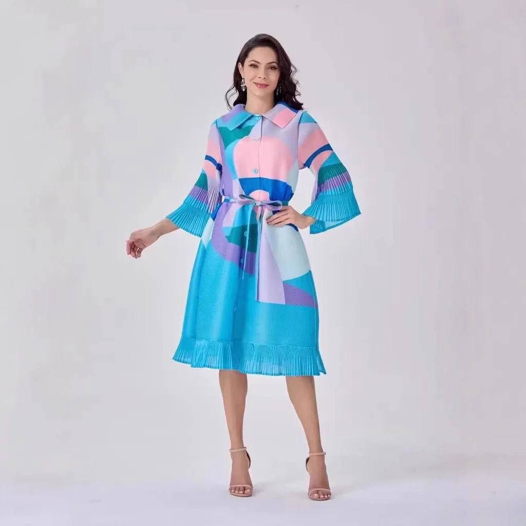 2025 Maxiจีบชุดผู้หญิงLapelเดี่ยวแขนยาวสีบล็อกพู่HemหลวมChicเสื้อผ้าฤดูใบไม้ร่วง