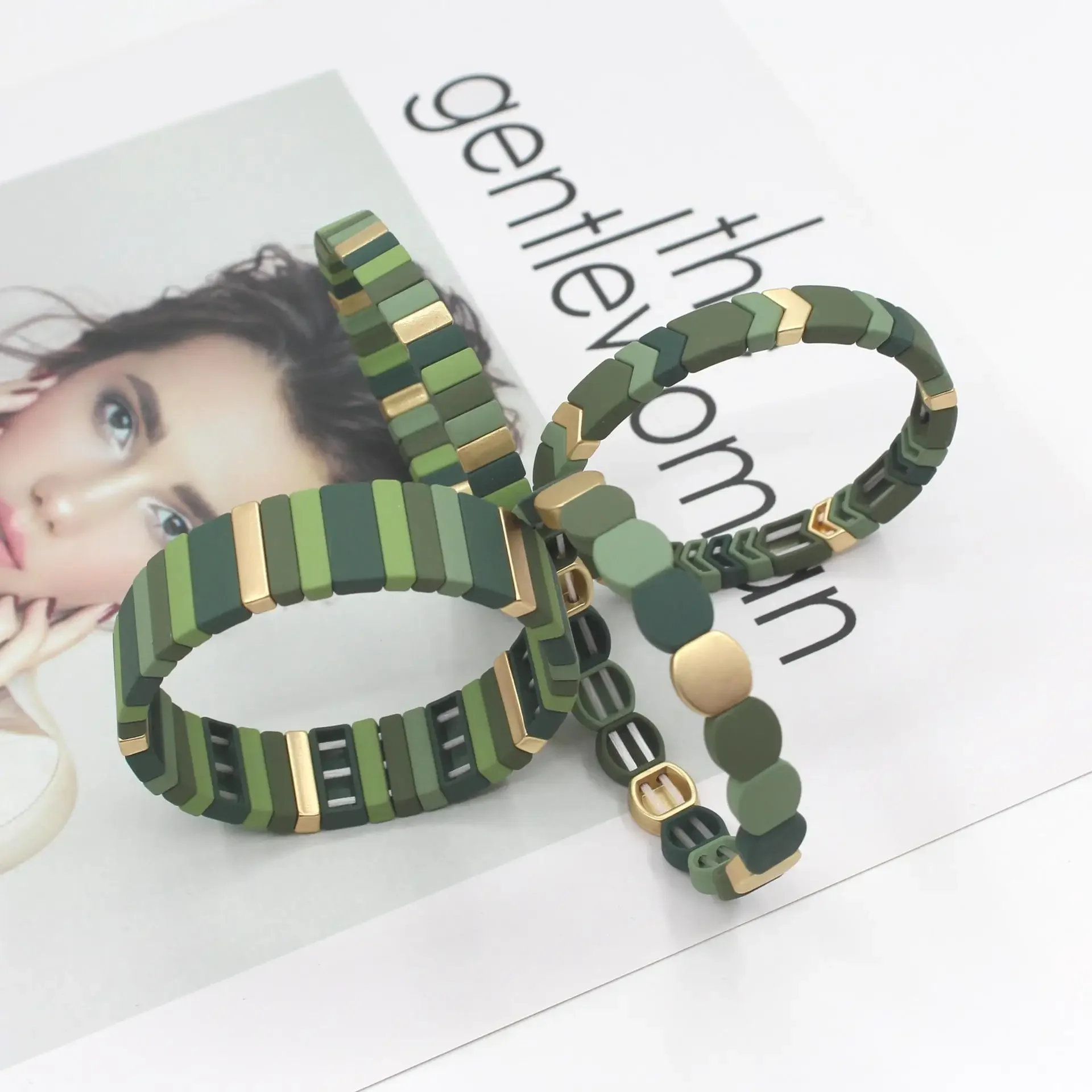 European and American Fashion Enamel Bracelet Cold Wind Autumn and Winter All-match Geometric Alloy Bead Bracelet Unisex Jewelry