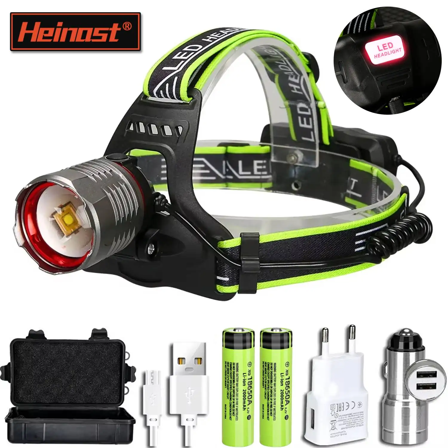 

HEINAST Zoomable Powerful LED Headlamp Sensor XHP50 Headlight Flashlight USB Rechargeable Head Lamp Camping and Fishing Lantern