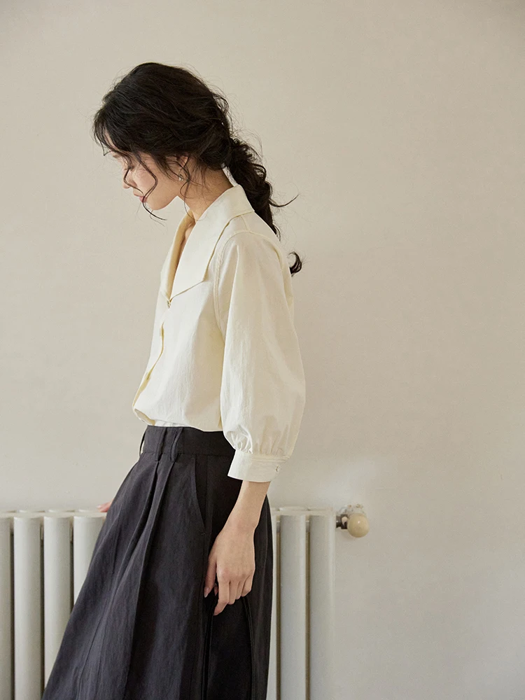 

Nomumad Vintage Sle Women's irt Loose Fit Slimming Six Sve Cotton Lantern Sve Casual Summer Top Large Collar