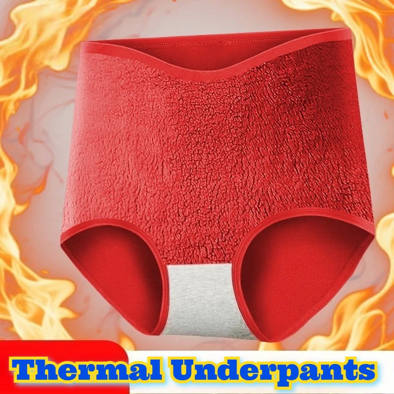 ‌Warm Fleece Lined High Waist Tummy Control Underwear Women Thermal Butt Lifting Shaping Shorts Red Comfortable Snug Fit Winter