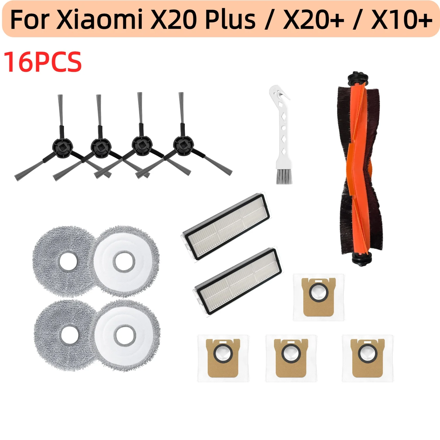 

Accessories for Xiaomi X10 Plus/X10+/X20 Plus/X20+/X20 Pro, Replacement Parts Main Side Brush Mop Pad Dust Bag & Filter