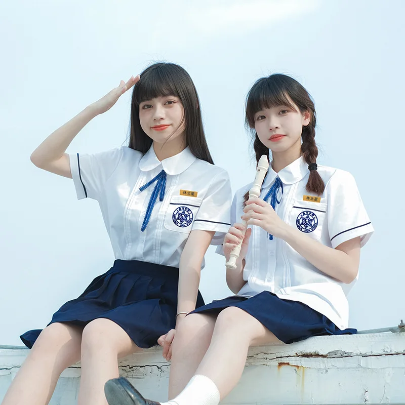 Asian Jk Uniform 5 Piece Set High School Student Chinese Taiwan School White Sailor Seifuku Woman Girl Navy Pleated Skirts Japan