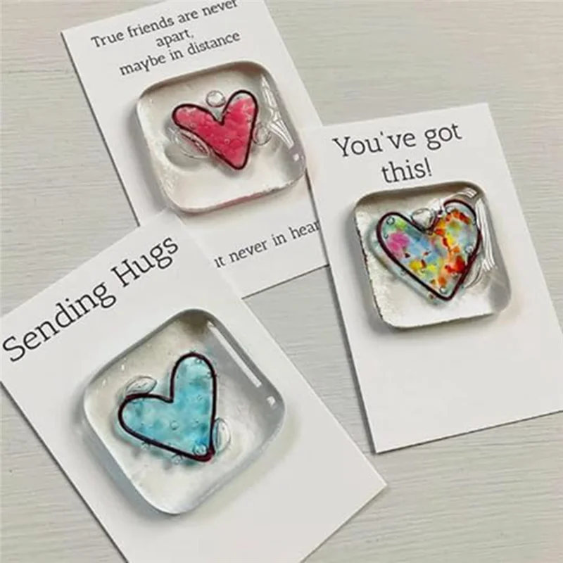 

SQPP-Pocket Token Glass Heart Card Keepsake Gift -Heart Keepsake Pocket Cards-Fused Glass Heart Pocket Token Yellow 4 X 4Cm