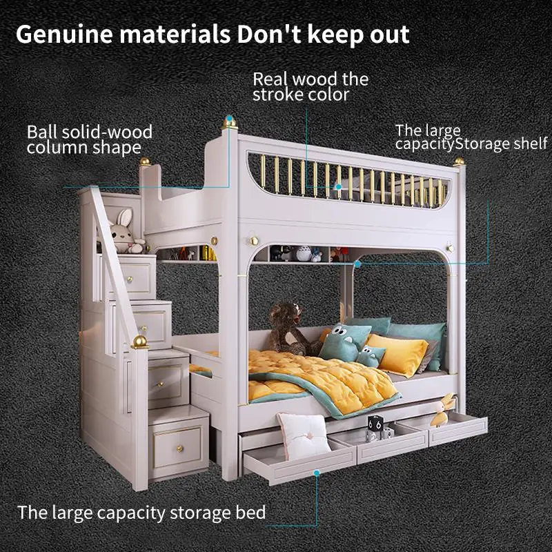 Luxury Multifunctional Kid Bunk Bed With Safety Fence For 5 To 8 Yeas Old Children Bedroom Furniture Large Storage Bed For Kids