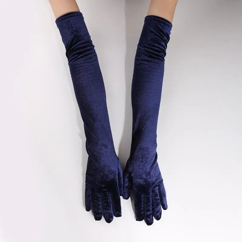 1 Paar Damen-Handschuhe aus flauschigem, elegantem Samt, einfarbig, 53 cm lang, Vollfinger-Handschuhe für Abendkleider, Etikette, Bühnenauftritte, Party-Handschuhe – Detail 13
