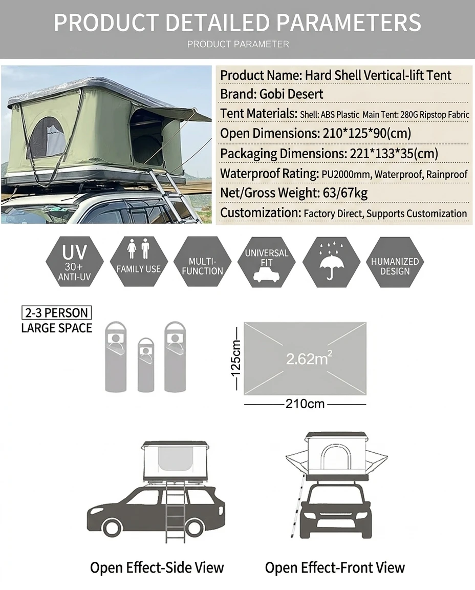 2026 Customizable Rooftop Tent Hard Shell Foldable Car Top Camping Tent Circular Mesh Window with Awning for Outdoor Travelpromo