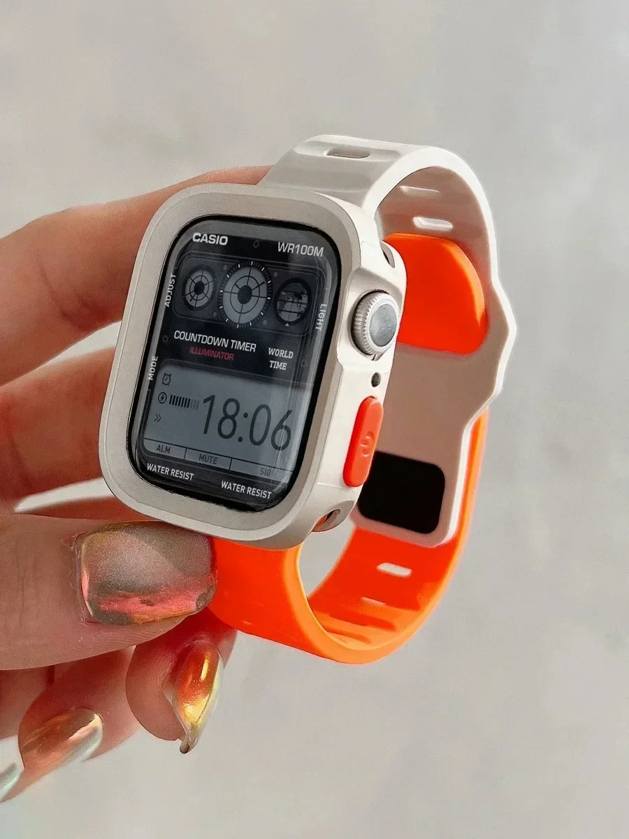 Candy Silicone Case+Strap for Apple Watch Series 9 45mm Band 8 7 41mm SE 6 5 4 44mm 40mm Rubber Correa Strap Iwatch Ultra 2 49mm