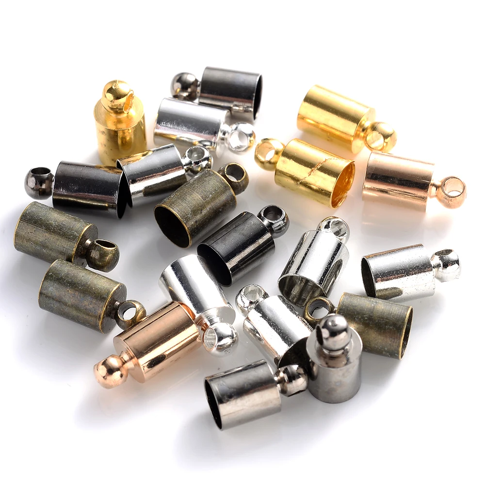 iYOE 50pcs/Lot Round Cord End Caps 2 3 4 5 6 7 8 9 10mm Crimp End Stopper Cap Connector For Jewelry Making Bracelet Necklace