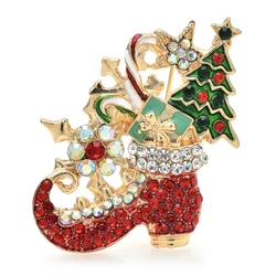 Wuli&baby Taking Gifts Boots Brooches For Women Unisex Rhinestone Enamel Tree Christmas Brooch Pins Gifts