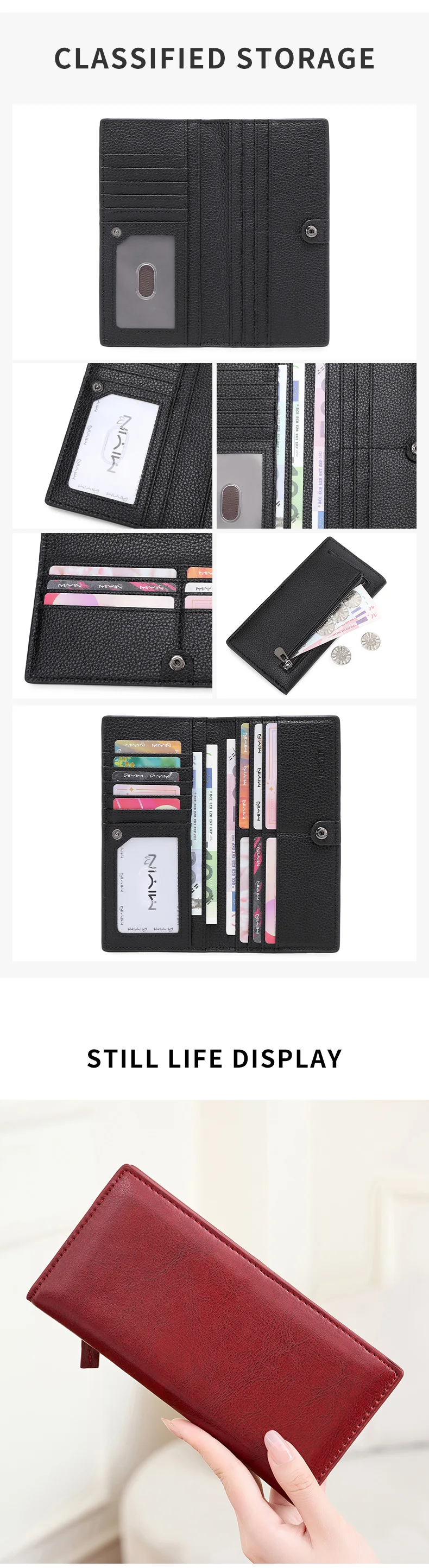 Minimalistische, ultradünne Damen-Geldbörse, RFID-blockierendes Kreditkartenetui, zweifach faltbar, lange Damen-Geldbörse, einfarbig, tragbare Clutch – Detail 3