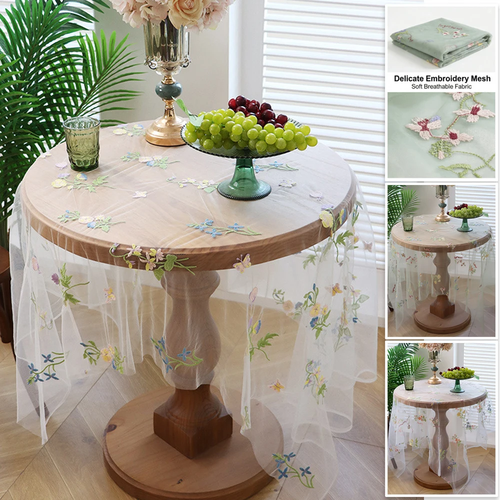 

1PC Rustic Wedding White Lace Tablecloth Vintage Embroidered Reception Table Cloth Decor Boho Party Valentine's Day Tablecloth