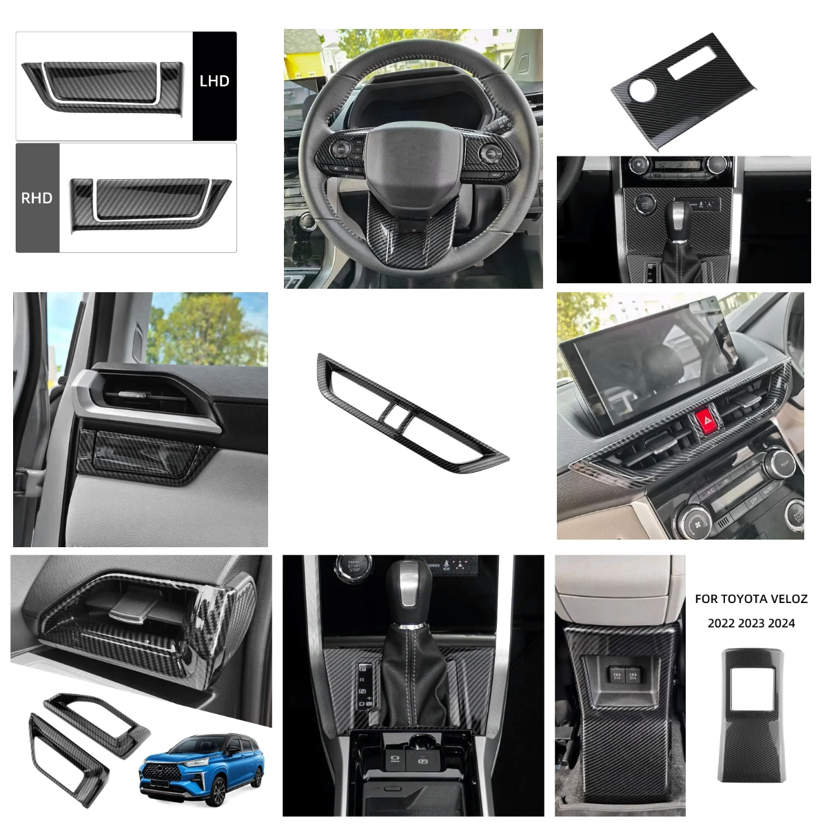 Für Toyota VELOZ 2022 2023 2024 ABS Carbon Fiber Innen Zubehör Auto Center Konsole Getriebe Shift Panel Wasser Tasse Abdeckung trim