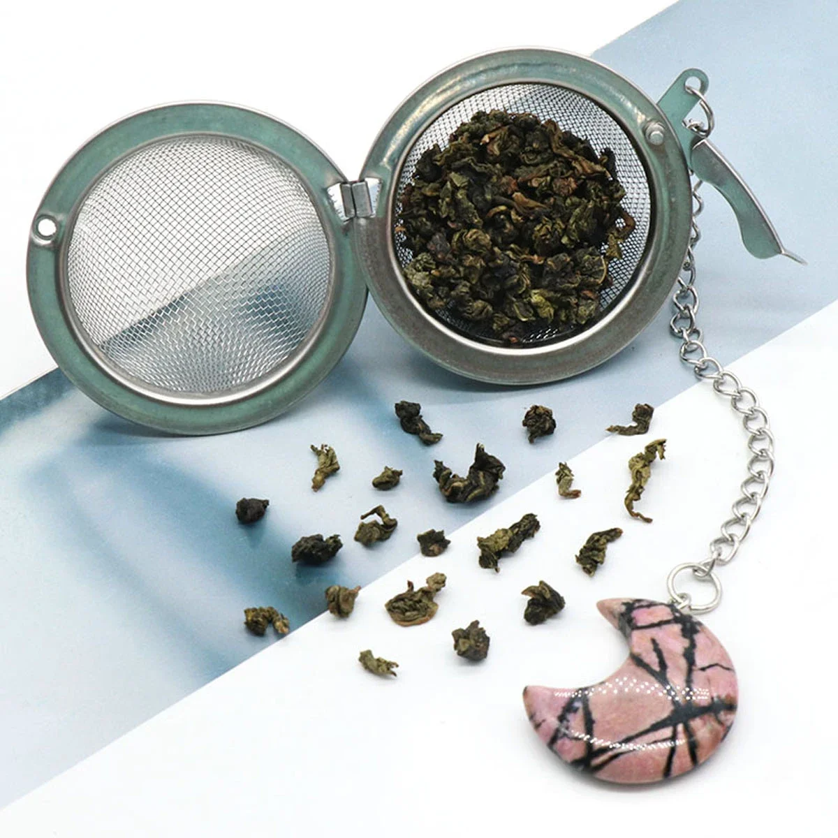 Tea Strainer Natural Stone Moon-Shaped Stainless Steel Strainer For Making Tea Seasoning Bag Accessory