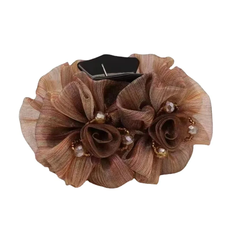 Blumen-Haarspange für Damen, elegante Haarklammer mit Rosen-Design und Spitze, handgefertigte Haarnadel für Hochsteckfrisuren – Detail 7