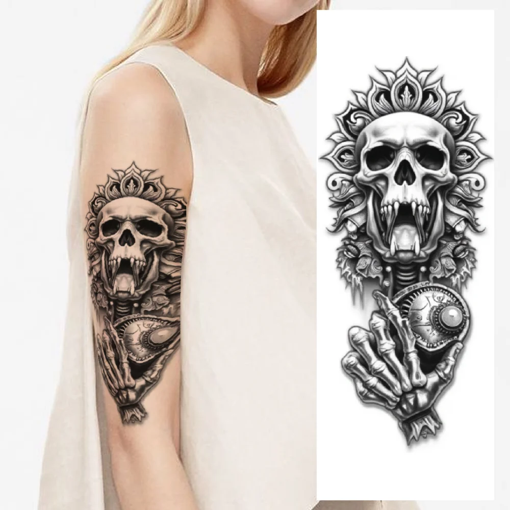 3pcs Temporary Tattoo Frame Realistic Temporary Tattoos Roses Skull Black And Grey Realism Candle For Thighs Adults Women