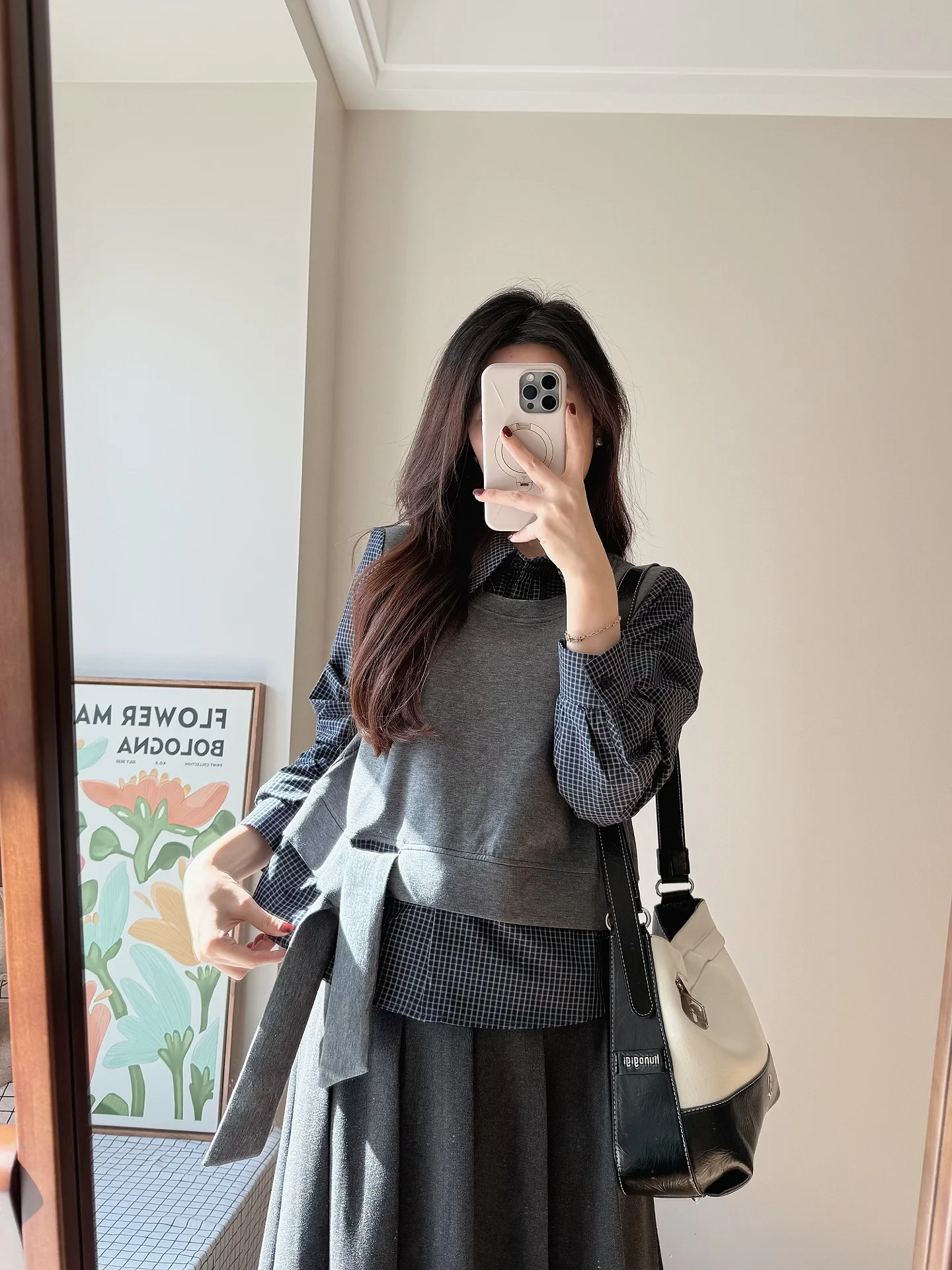 

WENDY2025 Autumn Ne Svel Vest Plaid Long Sve irt Women's Top Casual Loose Fit Skin-friendly Breathable