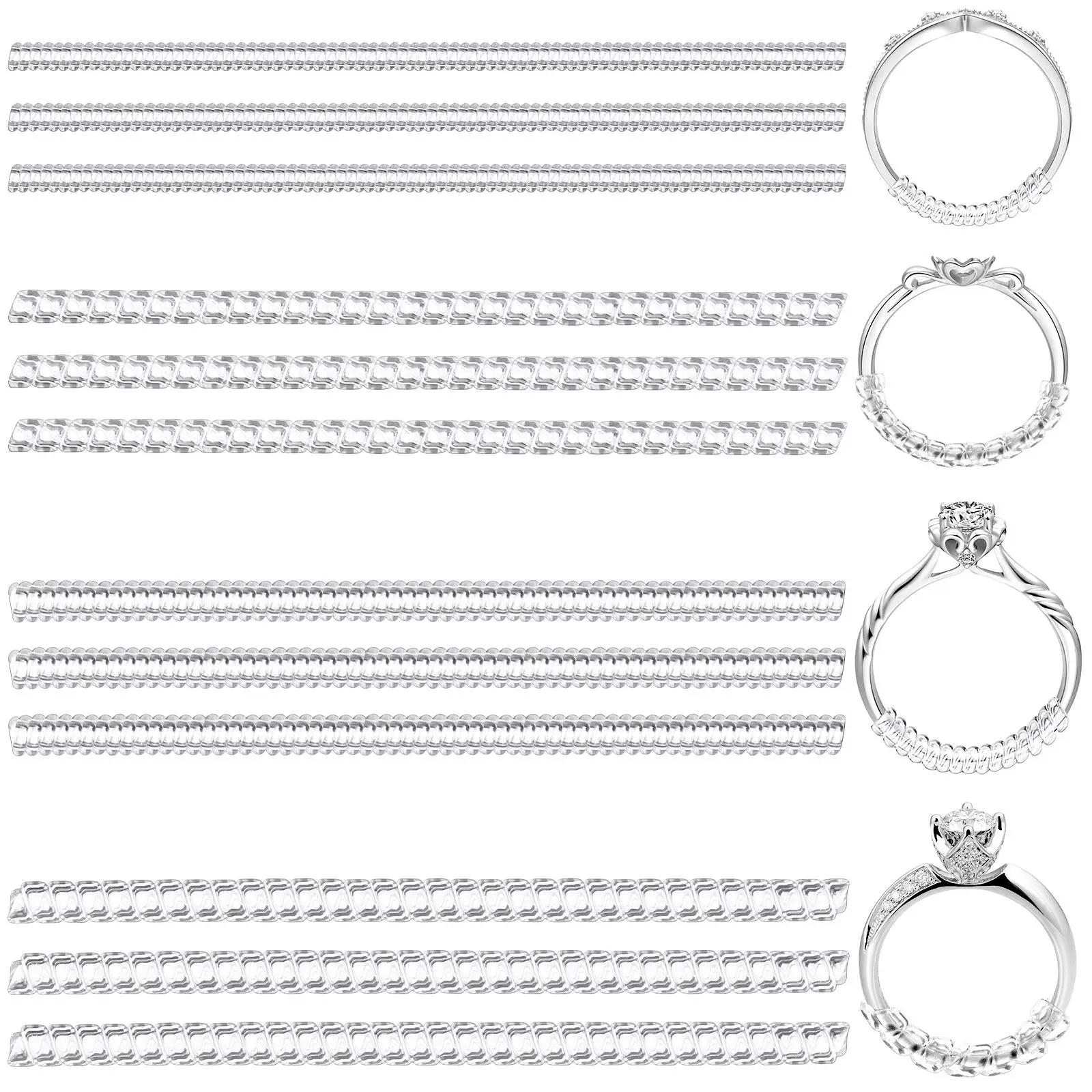 

12Pcs Ring Adjuster Transparent Spiral Tightener Set for Women Men Jewelry Repair Home Use Ring Size Adjuster Silicone Plastic