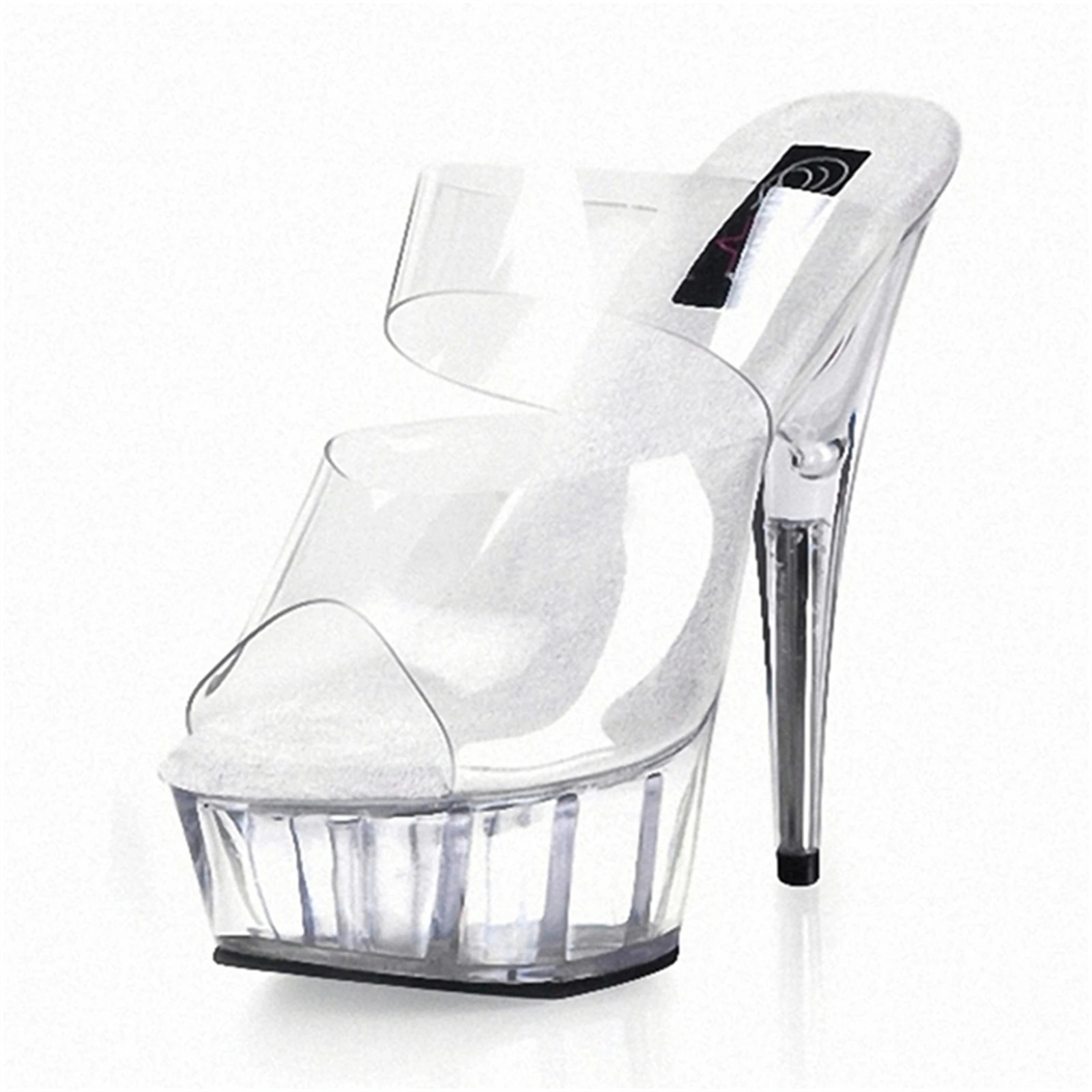 

​15CM Clear PVC Platform Mules, Transparent Chunky Heels with Wide Ankle Strap & Minimalist Design, Futuristic Nude Shoes​