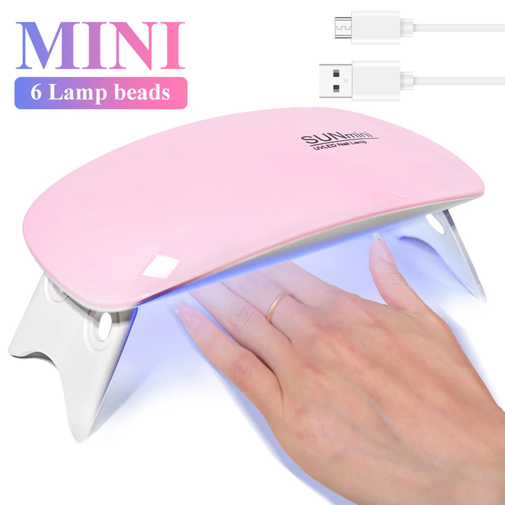 Mini UV LED Nail Lamp 6 LED Gel Nail Polish Dryer Convenient USB Interface Folding Design Manicure UV  Curing Light