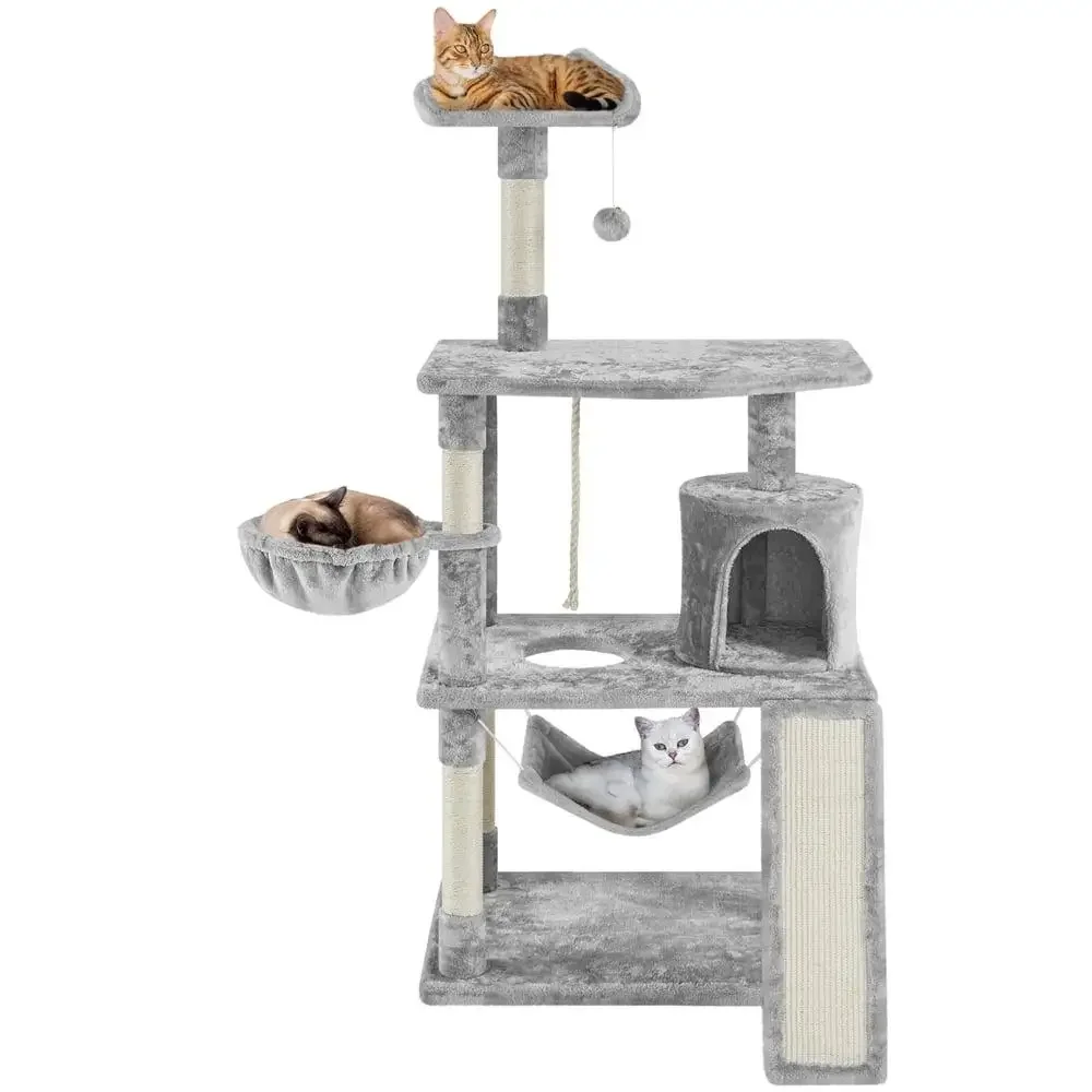 

Yaheetech Cat Tree Hammock Scratching Post Basket Indoor Cats Grey Multi-Level Tower Solid Construction Easy Assembly 63.5" H