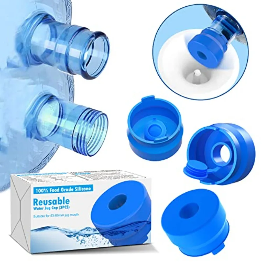 3 and 5 Gallon Water Jug Cap, 3 Pack Reusable Food Grade Silicone Replacement Cap for 55mm Standard/Screw/Crown Tops Water Bott
