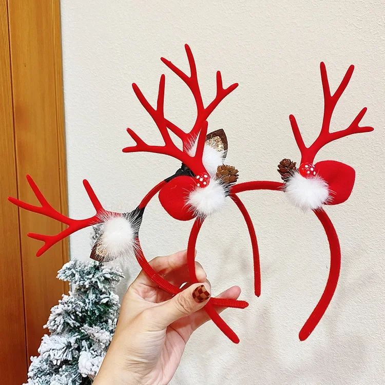 Christmas Hairbands Antler Boutique Raccoon Fur Plush Hair Hoop Xmas Party Cosplay Bell Baby Boy Girl Headband Kids Accessories