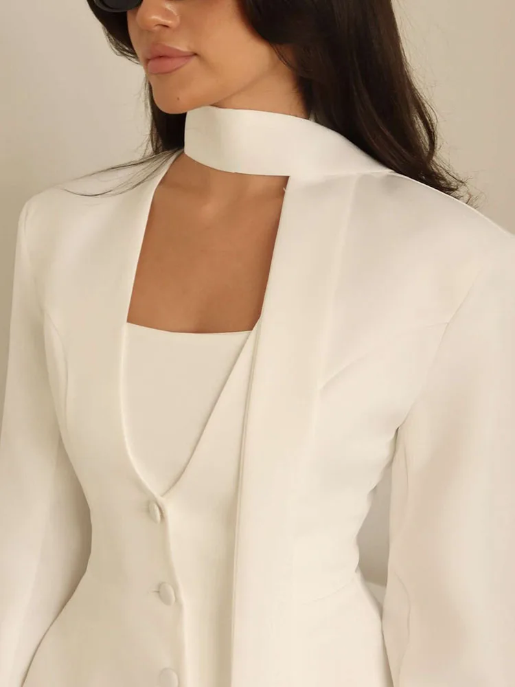 Autumn Blazer Casual Small Suit Jacket Top Women's Clothing 2025 New Fashion Solid Color V-neck Scarf with Long Sleeve Outerwear