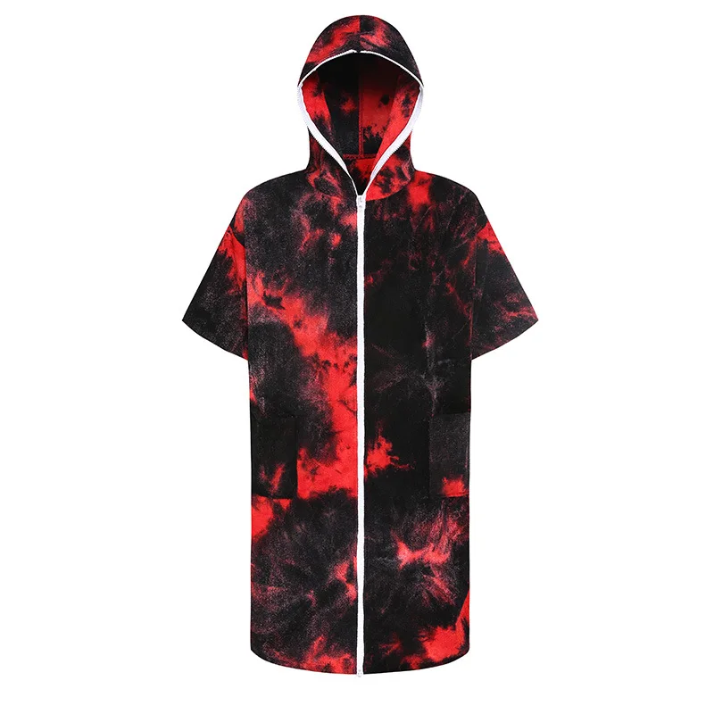 Microfiber Thick Tie-Dye Zipper Bathrobe Adult Absorbent Bathrobe Hooded Cape Swimming Men\'s And Women\'s Diving Warm Cape