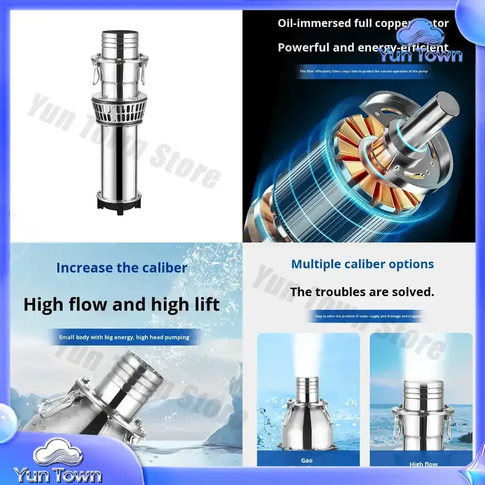 Large Flow 6inch Submersible Water Pump Portable Stainless Steel Oil Immersion Pump for Irrigation Farmland Fish Pond