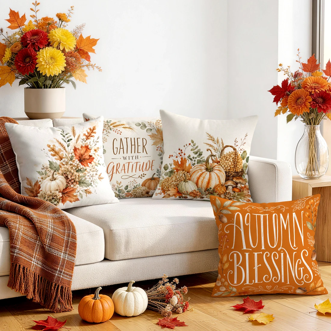 Grateful Autumn Harvest Cushions Pillowcase Polyester Cushion Cover Throw Pillow Pillowcover Home Car Sofa Decor