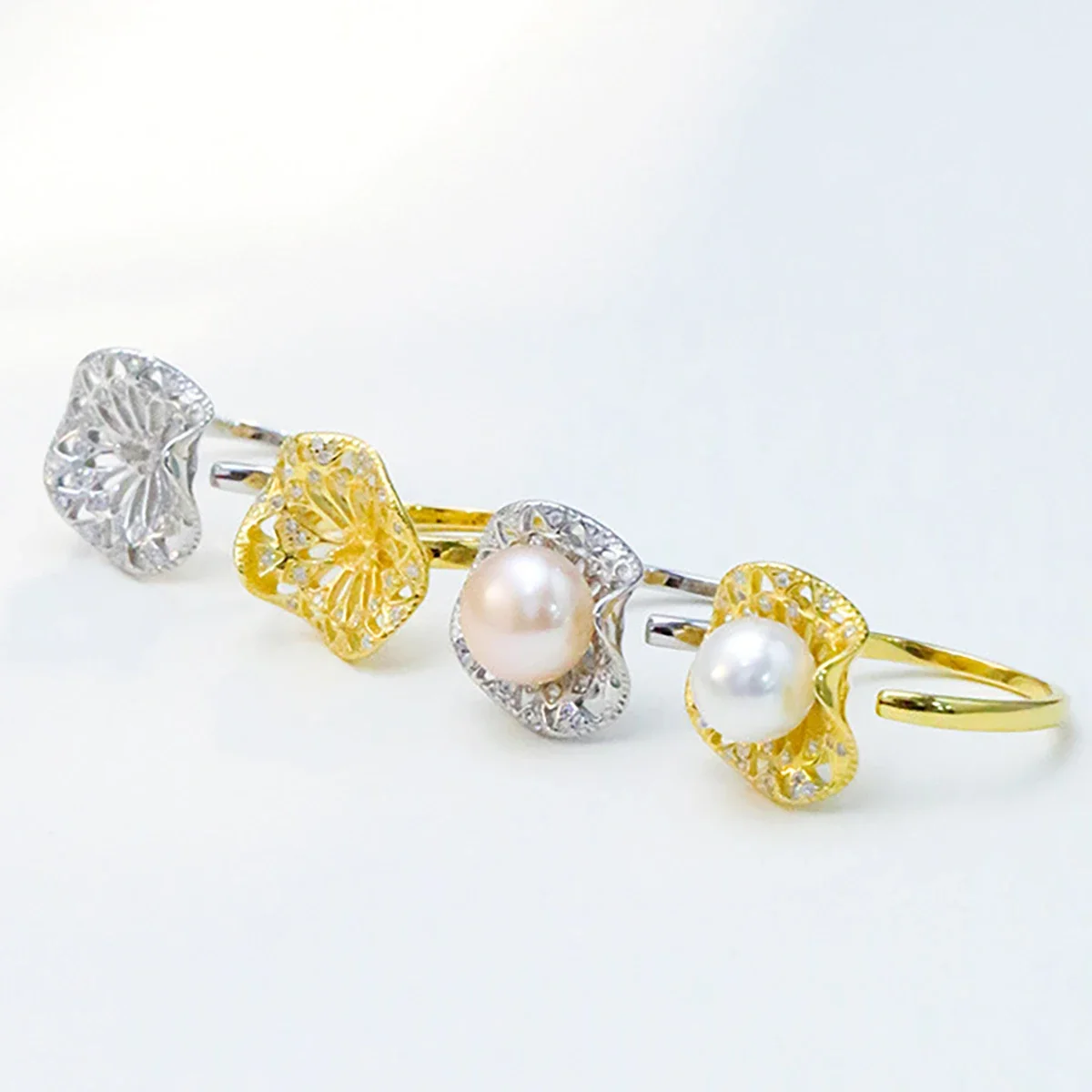 925 Sterling Silver Flat Pearl Ring Empty Tray DIY Accessories Simple Hollow Out Ring Semi-Finished With 8-10mm