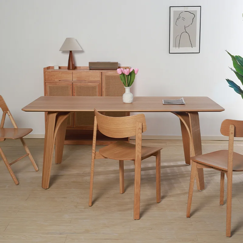 Round dining table Italian light luxury solid wood round table wabi sabi retro simple rectangular dining table