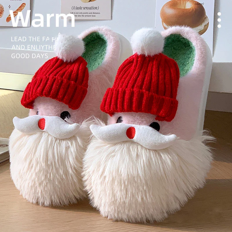 2024 Winter New Christmas Cartoon Santa Claus Cotton Slippers Ladies Wear Home Slippers Non-slip Warm Cotton Shoes Women Slipper