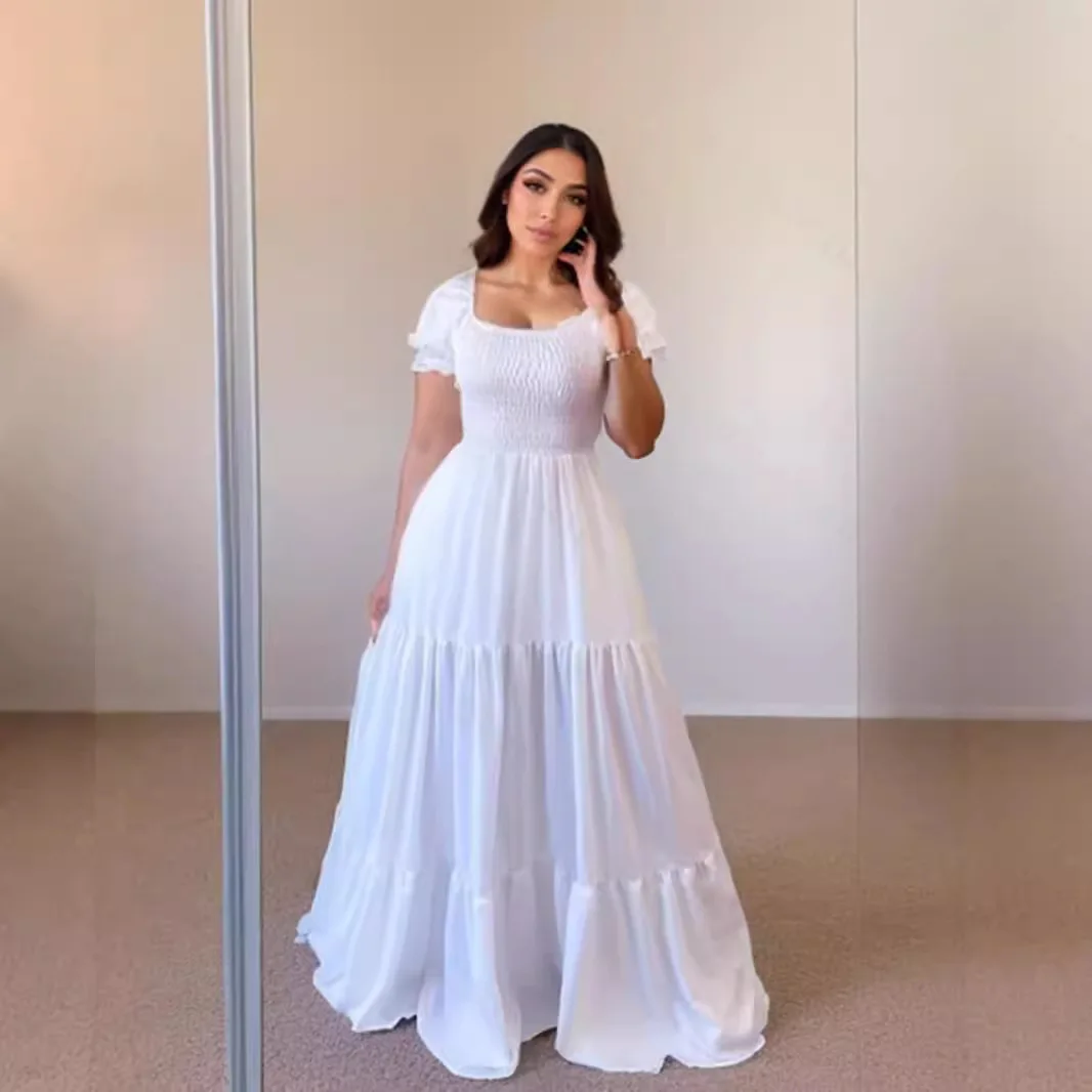 Spódnica damska 2024 Commuter Sle, jednolita, kwadratowy dekolt, patchworkowa, długa, modna, z wysokim stanem, w kształcie litery A, bez szwów.