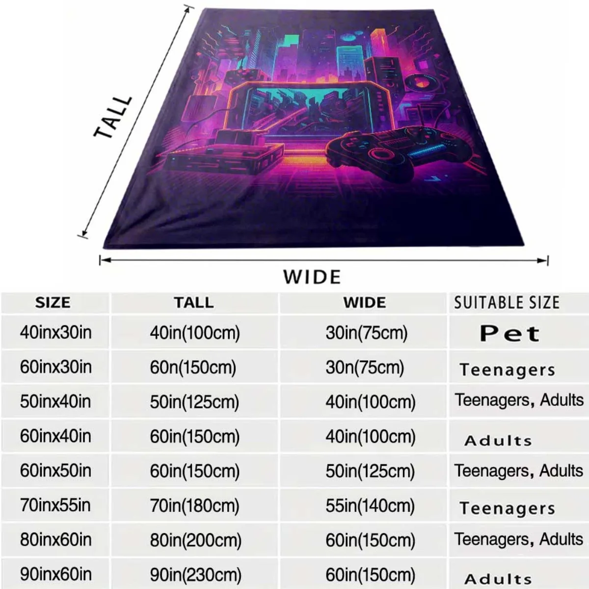 Cyberpunk Neon Gaming Throw Blanket Cozy Lap Nap Cover Gamer Anime Aesthetic Decor Gift for Boyfriend Bedroom Couch