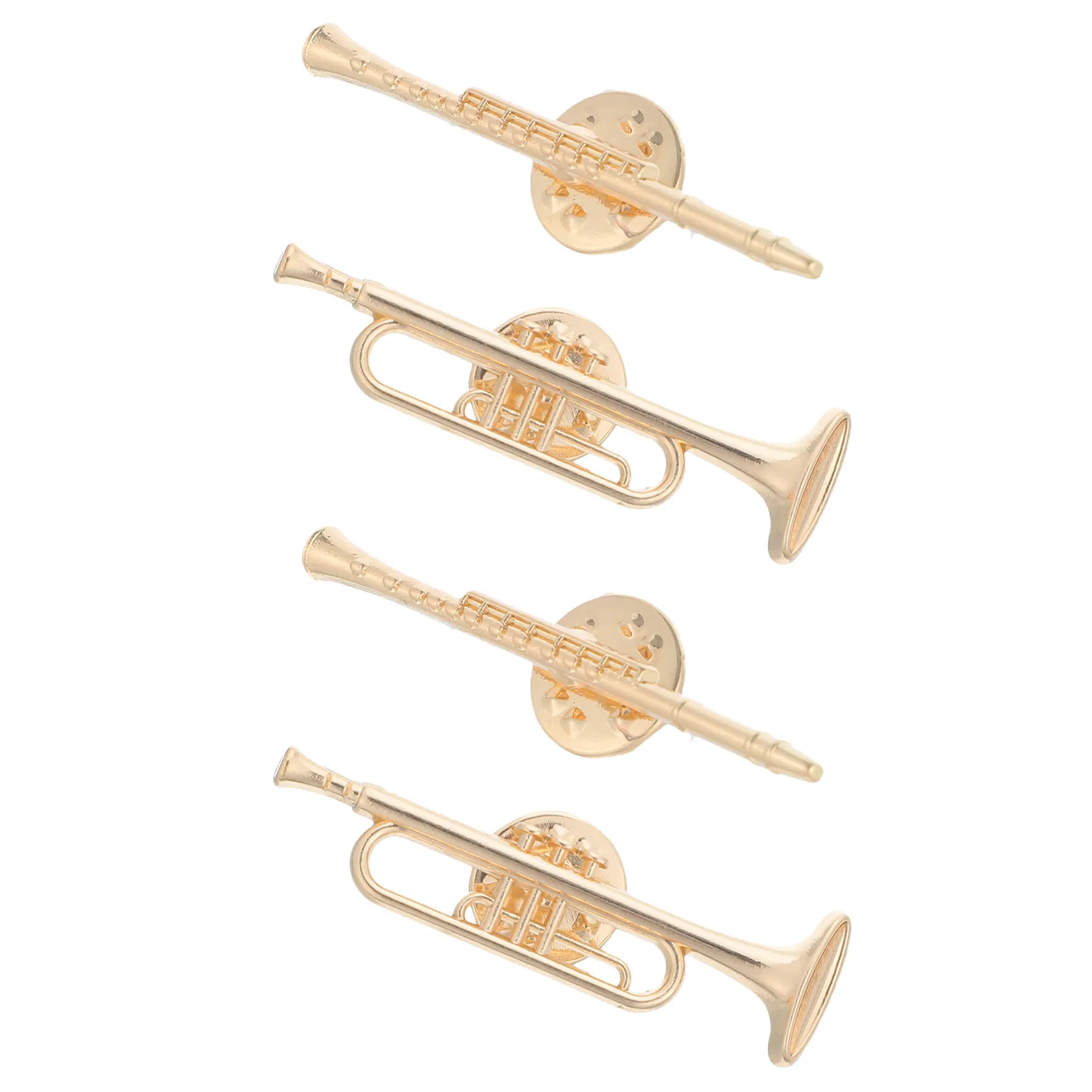 4Pcs Alloy Musical Instrument Brooch Unique Trumpet Flute Shape Lapel Pin Music Gift Badge for Musicians Band Concert