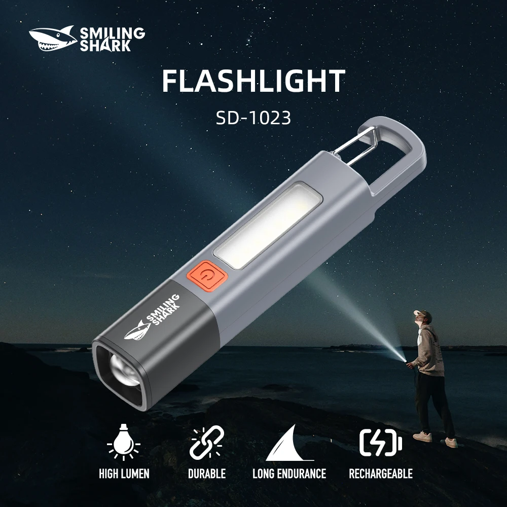 1 paquete de linterna LED Smiling Shark SD-1023, linterna de mano superbrillante, luz de Flash de larga duración recargable para exteriores