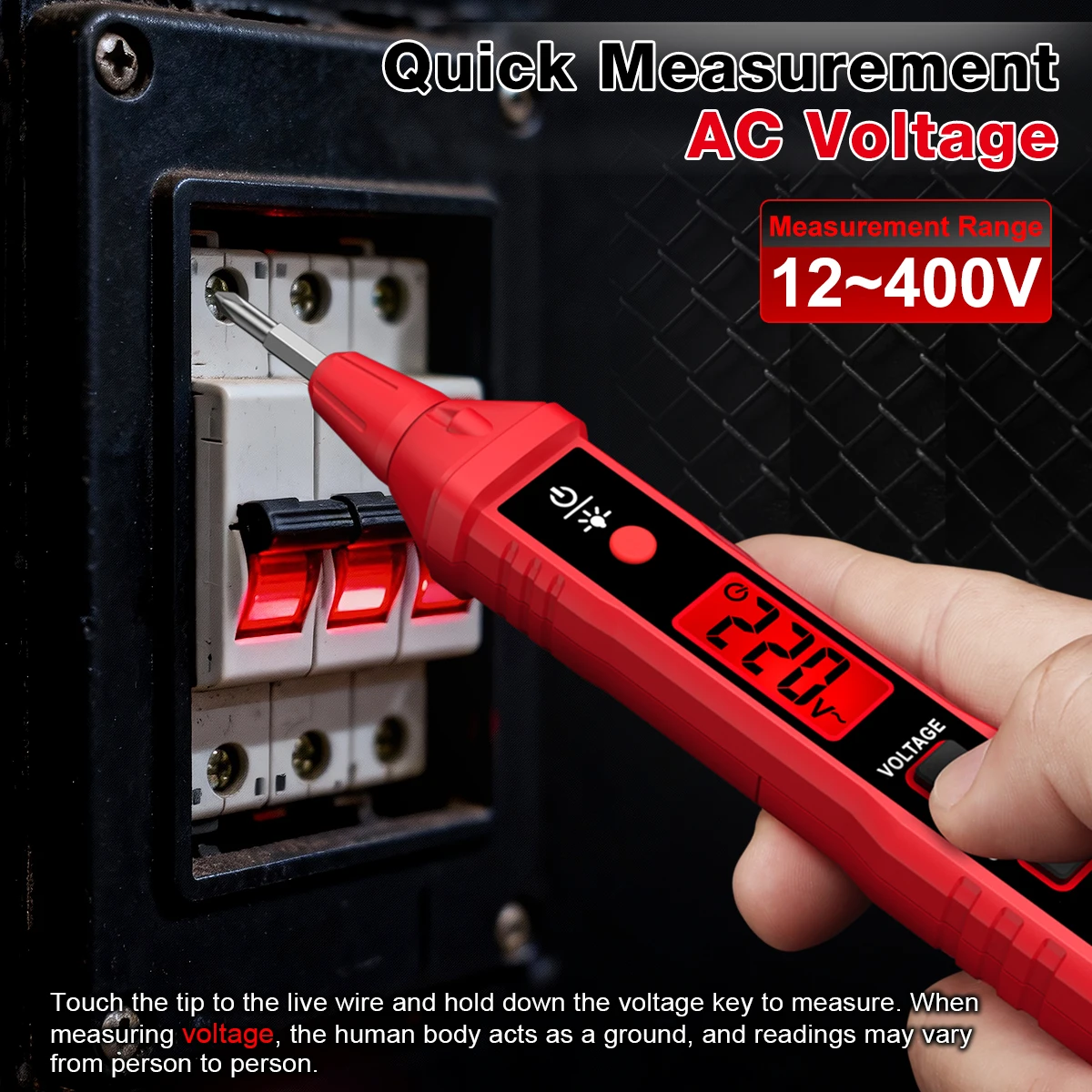 HABOTEST HT91A Voltage Tester Pen 12-400V AC NCV Detector with LCD Display Flashlight & Screwdriver Bits Live Neutral Wire