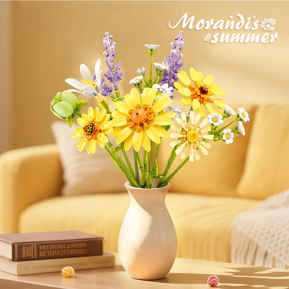 

MOC Morandi Summer Romantic Flower Building Blocks Artificial Bouquet DIY Assembly Bricks Toy Home Decor Ornament Holiday Gifts