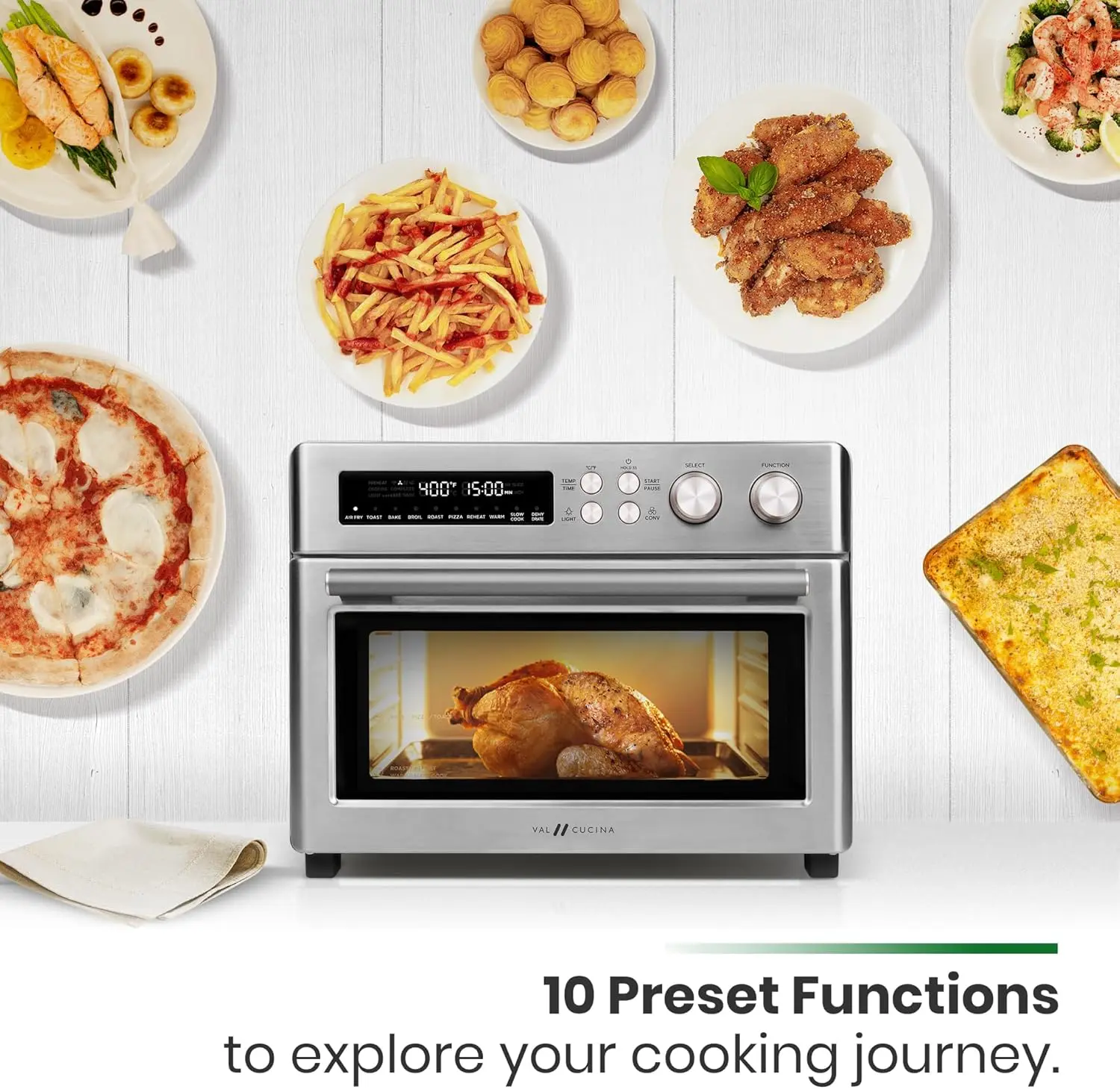 Heating Air Fryer Toaster Oven, Extra Large Countertop Convection Oven 10-in-1 Combo, 6-Slice Toast, Enamel Baking Pan