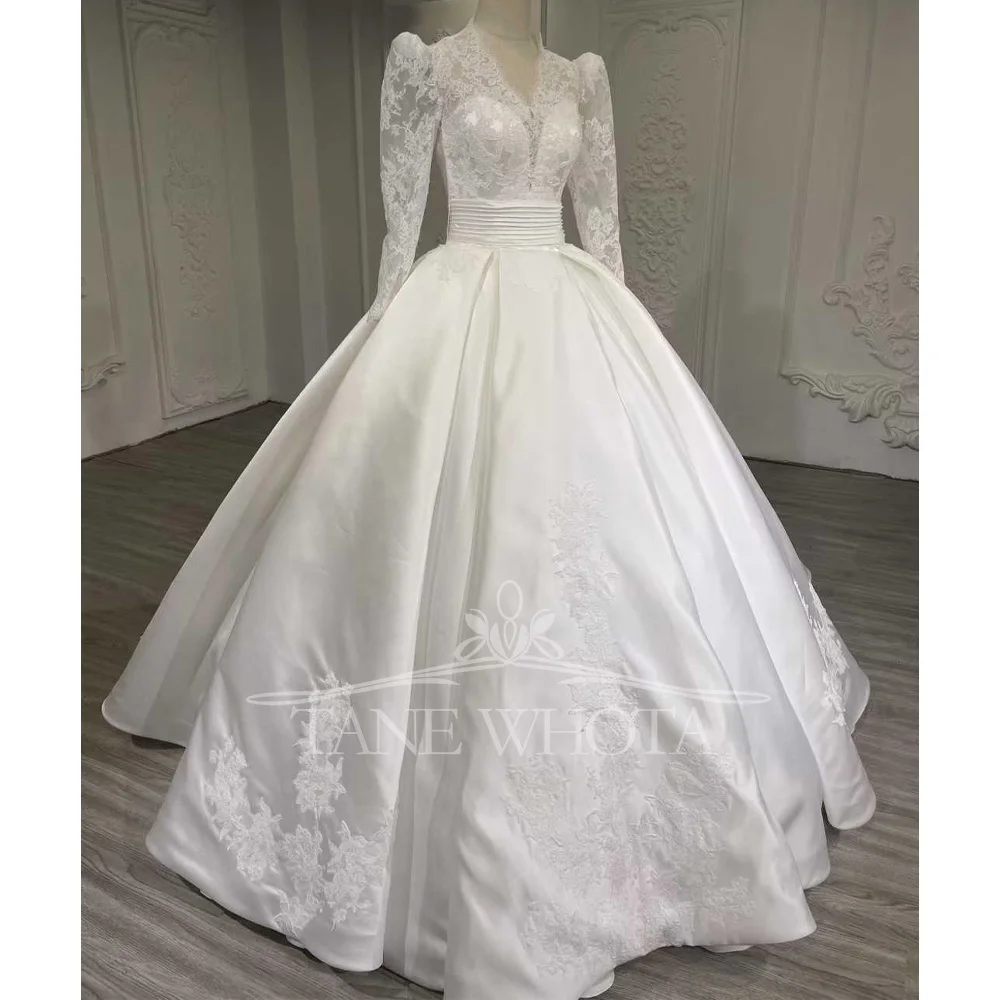 Abito Sposa 2025 бальное платье с зубчатым длинным рукавом на шнуровке сзади и вышивкой, свадебные платья по индивидуальному заказу