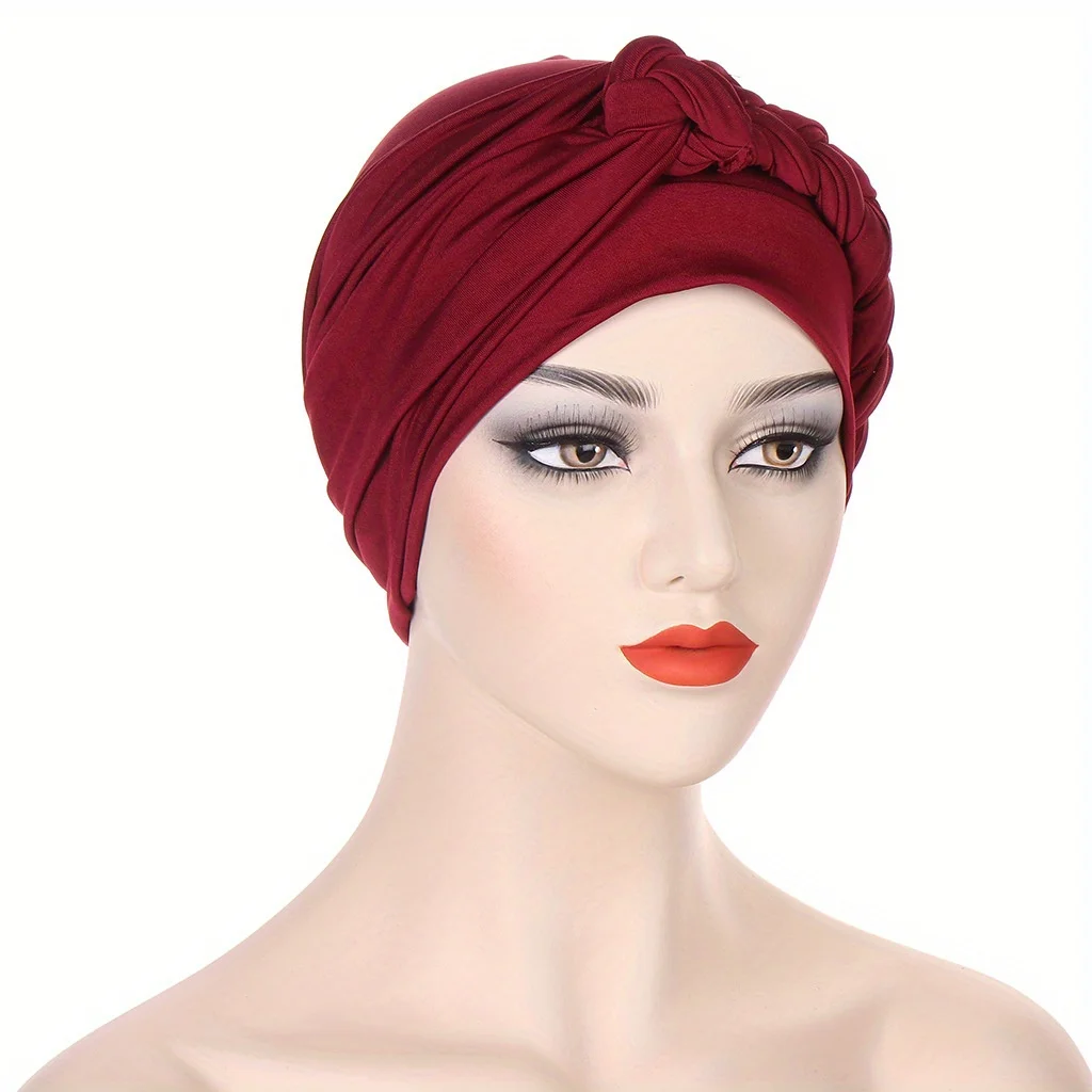 Solid Color Braided Turban Cap Ramadan Headwrap Elegant Head Scarf Lightweight Bonnet Beanies