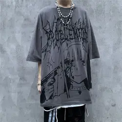 Summer Alt Clothes Women Men Grunge Anime Emo T-Shirt Rock Punk Top E-girl Mall Goth Tees Y2K Gothic Clothes Streetwear