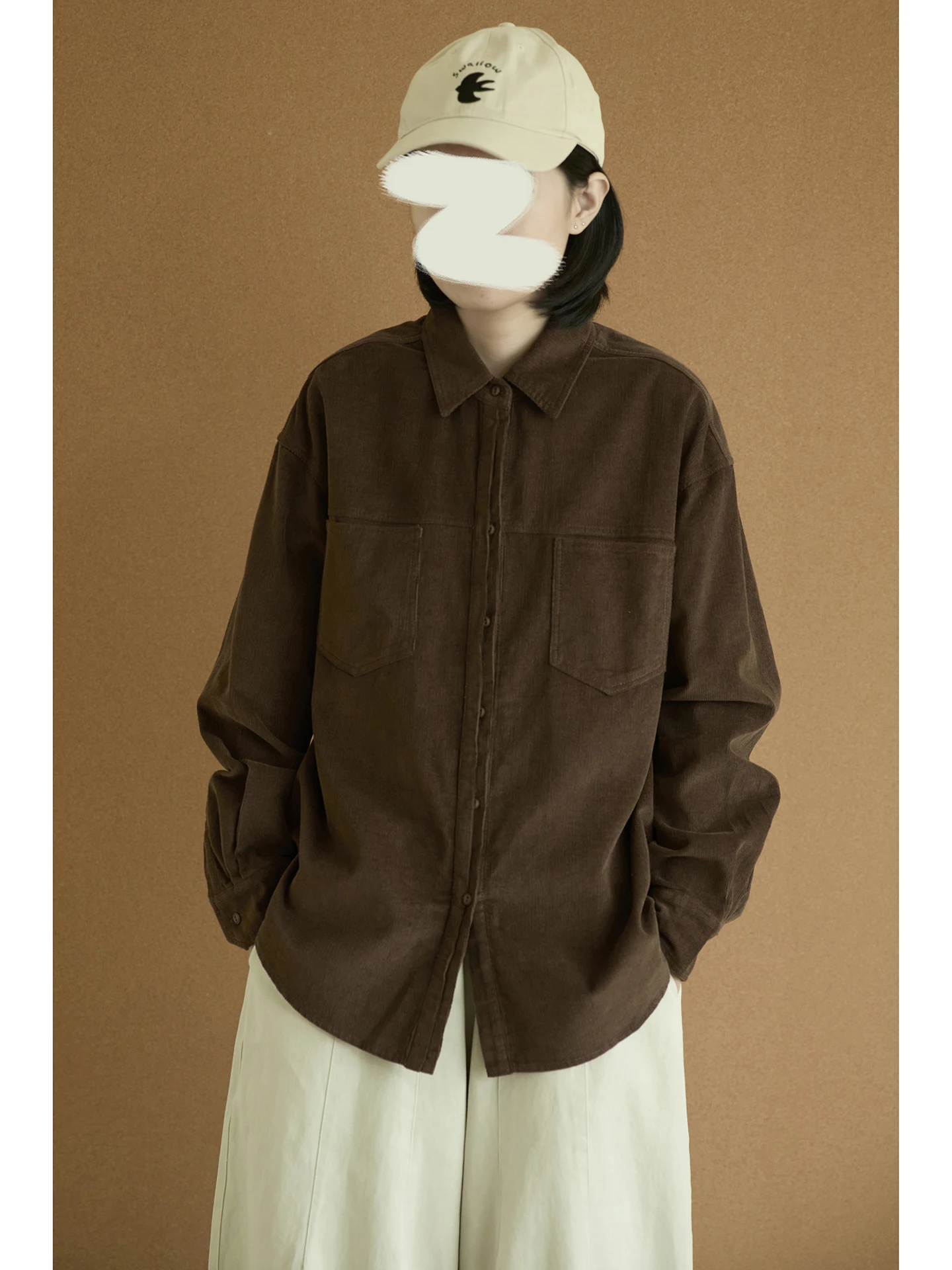 

Женская вельветовая рубашка Slim Fit с длинным рукавом, винтажным воротником, в японском стиле, однотонная, из чистого хлопка, свободного кроя, осенне-зимняя новинка